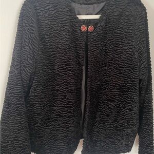 Koret Black Textured Velvet Jacket S Large Red Jewel Button Elegant Evening Wear
